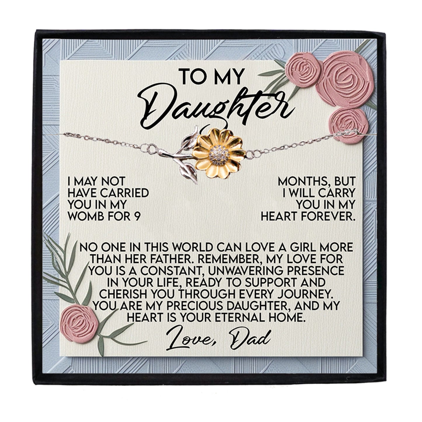 Gift for Daughter - A Father’s Love Is Forever - Sunflower Bracelet – Sterling Silver with 18K Gold-Plated Petals - Graduation, Birthday Keepsake - Mallard Moon Gift Shop