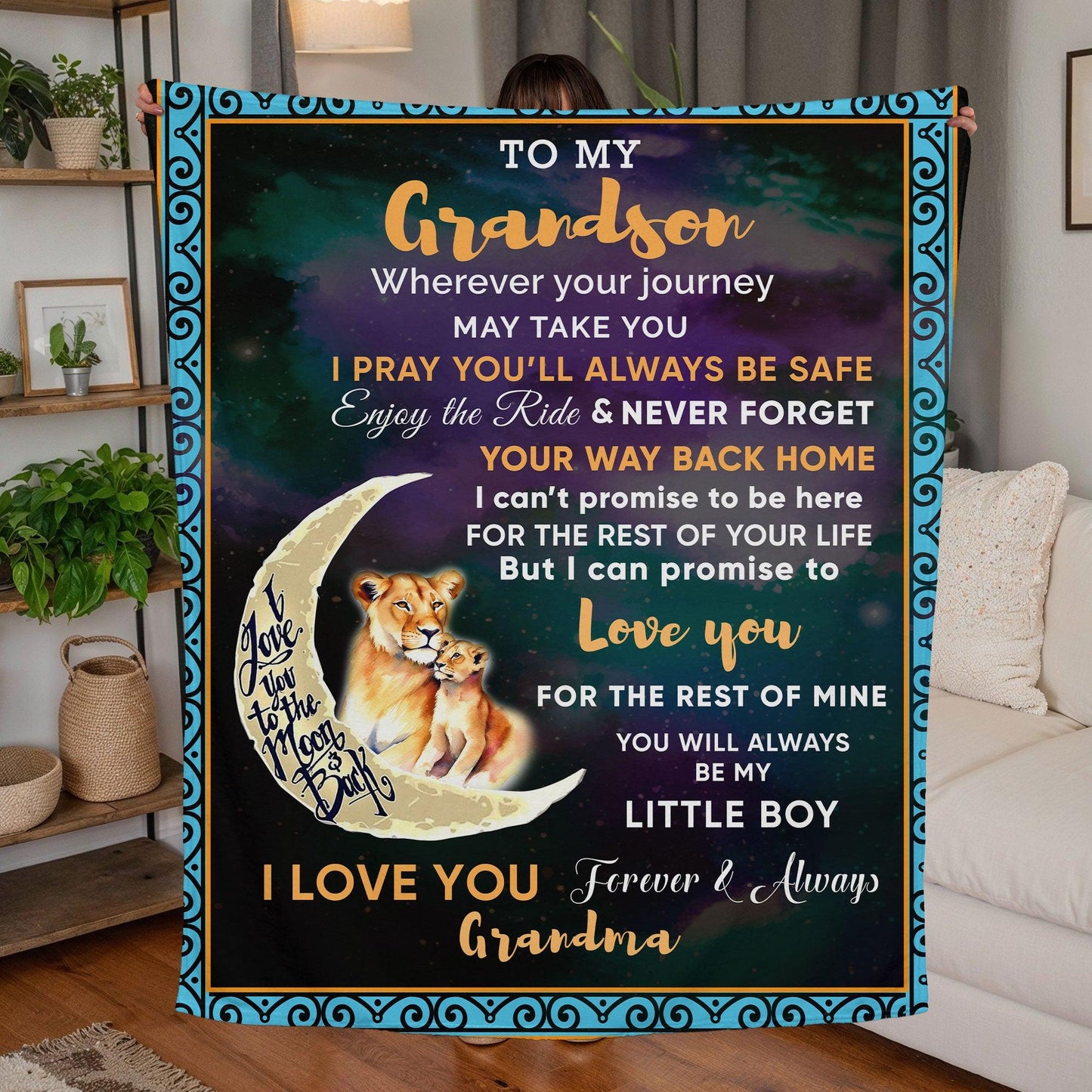 To My Grandson I Promise to Love You Custom Sherpa Fleece Blanket - Mallard Moon Gift Shop