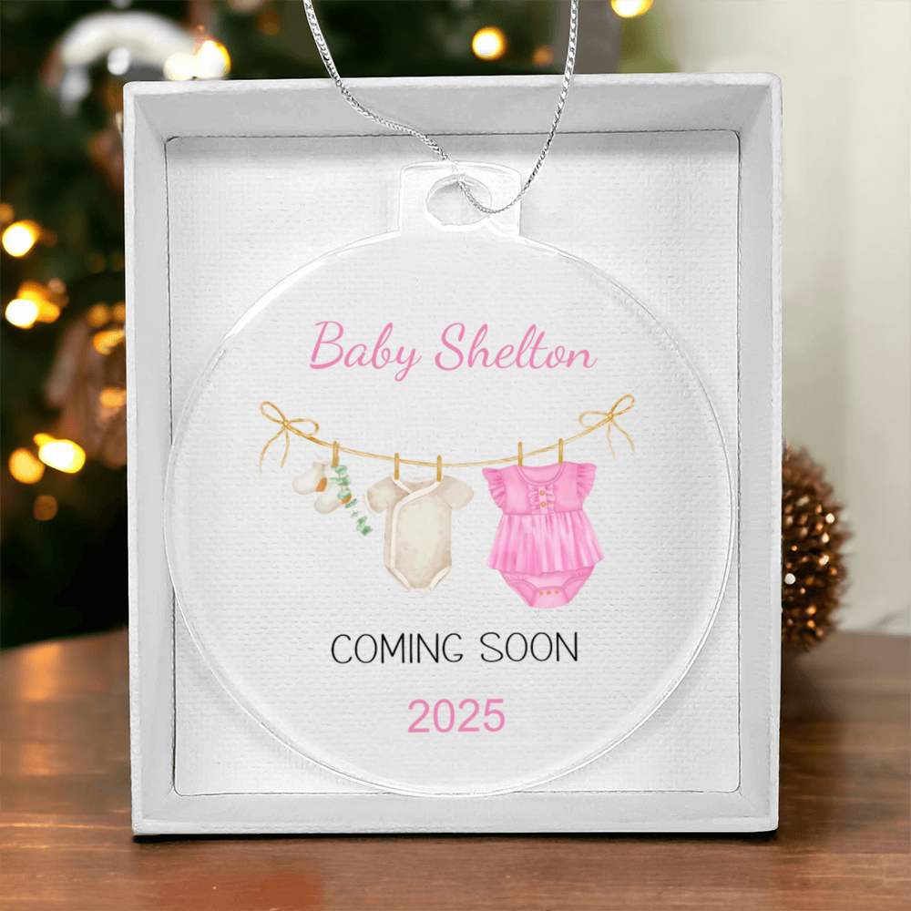 Personalized Baby Coming Soon Christmas Ornament 2025 – Custom Pregnancy Announcement Keepsake Ornament for New Parents, Grandparents & Family