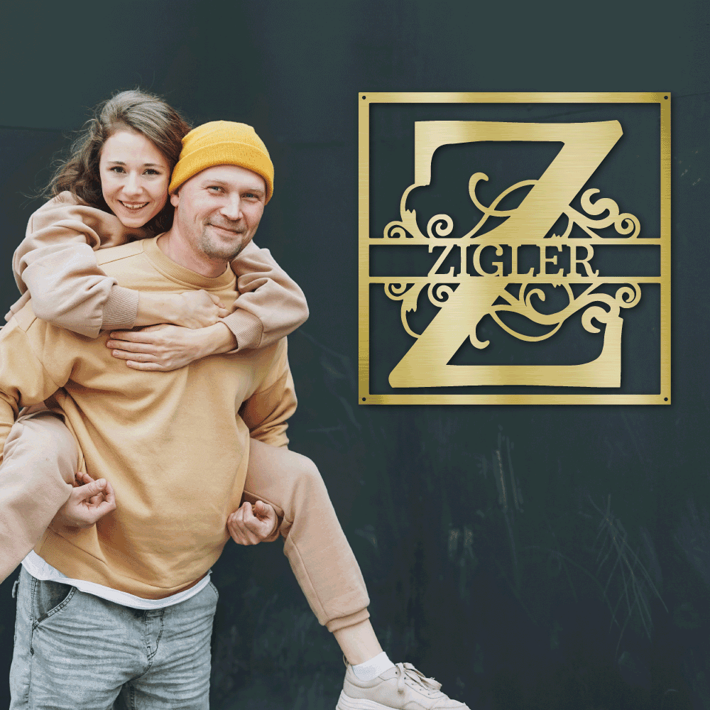 Personalized Split Square Custom Initial and Name Steel Wall Sign Metal Art - Mallard Moon Gift Shop