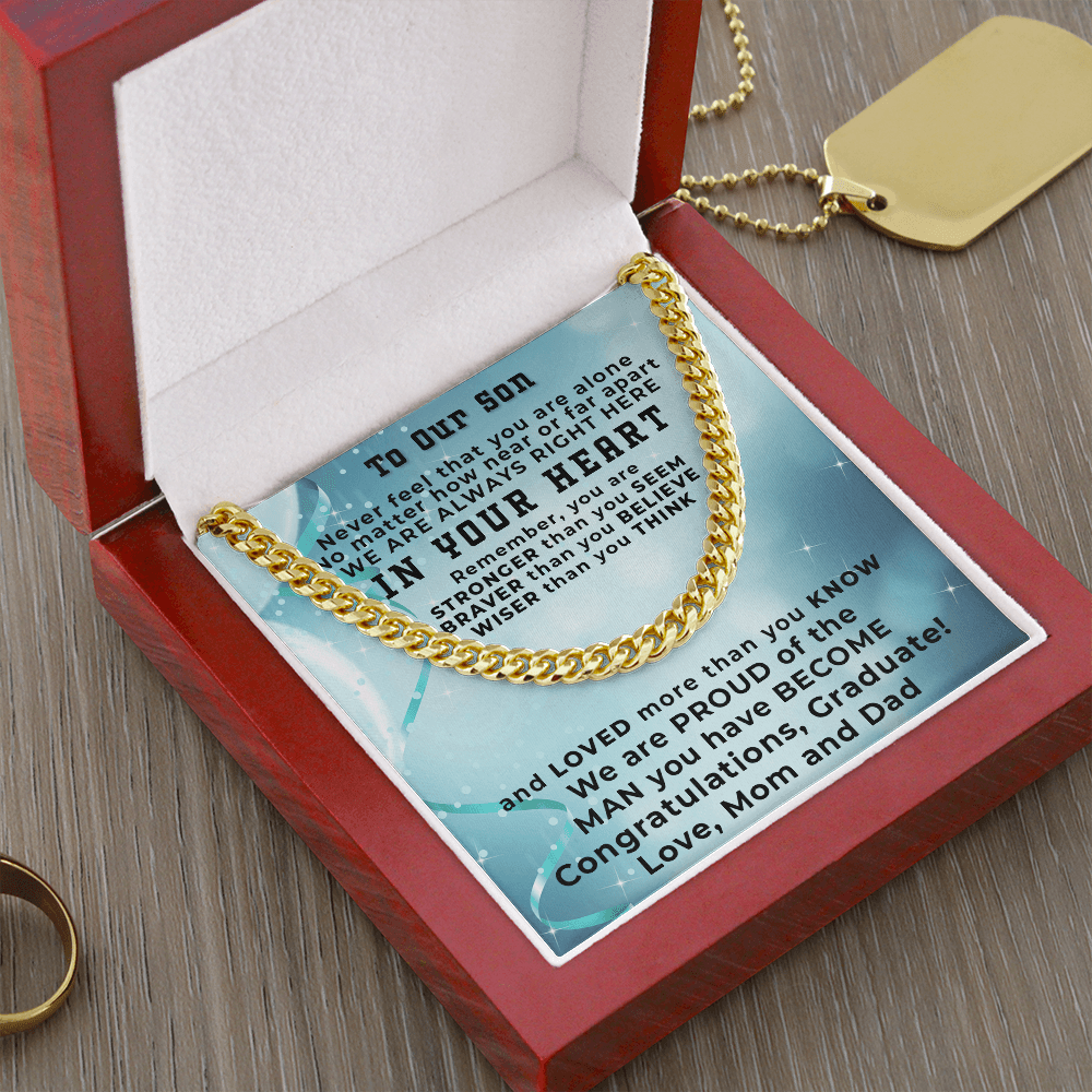Son Graduation Cuban Link Chain Necklace Congratulations Mom and Dad - Mallard Moon Gift Shop