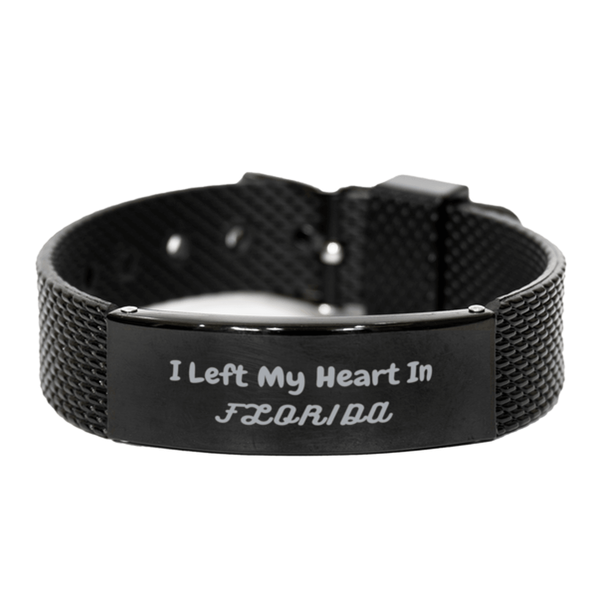 I Left My Heart In Florida Gifts, Meaningful Florida State for Friends, Men, Women. Black Shark Mesh Bracelet for Florida People - Mallard Moon Gift Shop