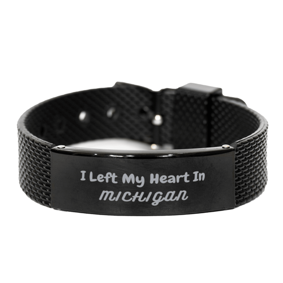 I Left My Heart In Michigan Gifts, Meaningful Michigan State for Friends, Men, Women. Black Shark Mesh Bracelet for Michigan People - Mallard Moon Gift Shop