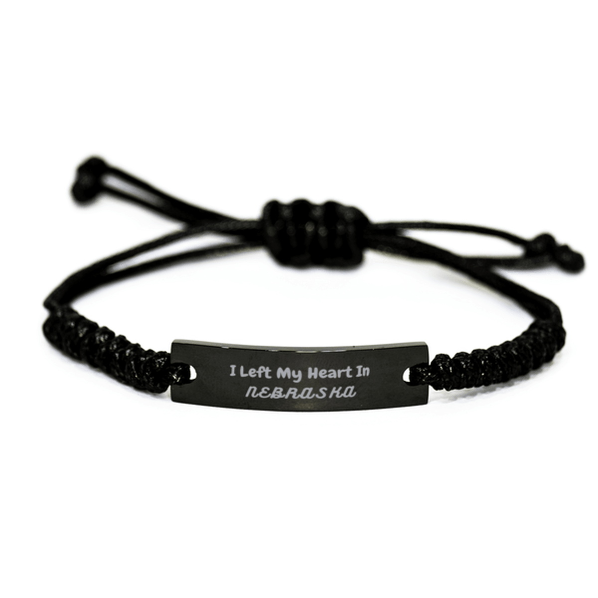 I Left My Heart In Nebraska Gifts, Meaningful Nebraska State for Friends, Men, Women. Black Rope Bracelet for Nebraska People - Mallard Moon Gift Shop