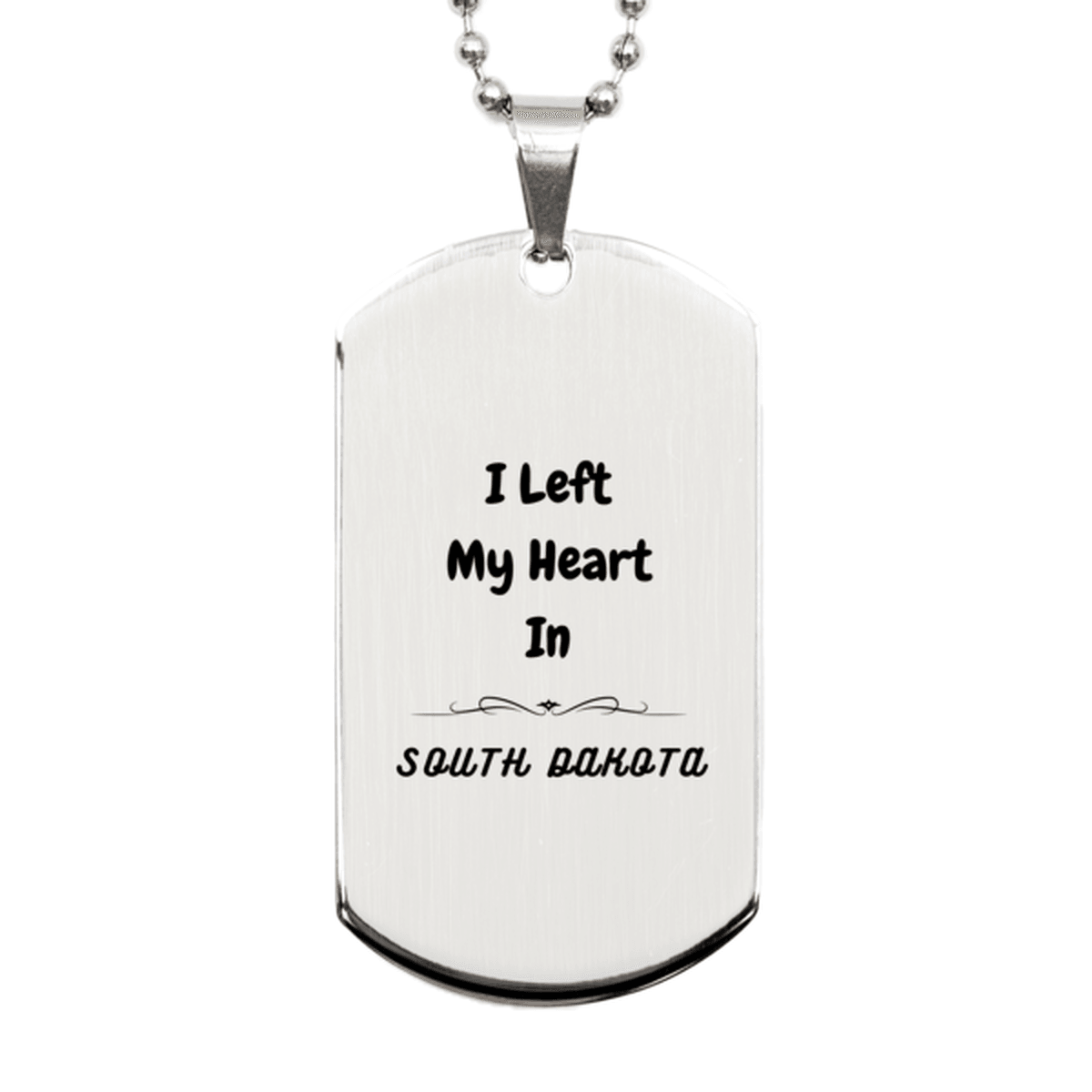 I Left My Heart In South Dakota Gifts, Meaningful South Dakota State for Friends, Men, Women. Silver Dog Tag for South Dakota People - Mallard Moon Gift Shop