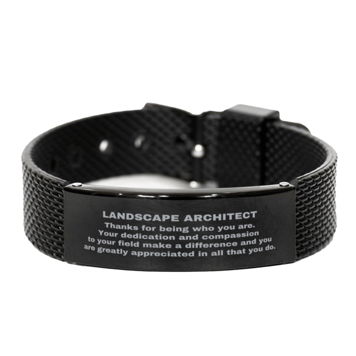 Landscape Architect Black Shark Mesh Stainless Steel Engraved Bracelet - Thanks for being who you are - Birthday Christmas Jewelry Gifts Coworkers Colleague Boss - Mallard Moon Gift Shop