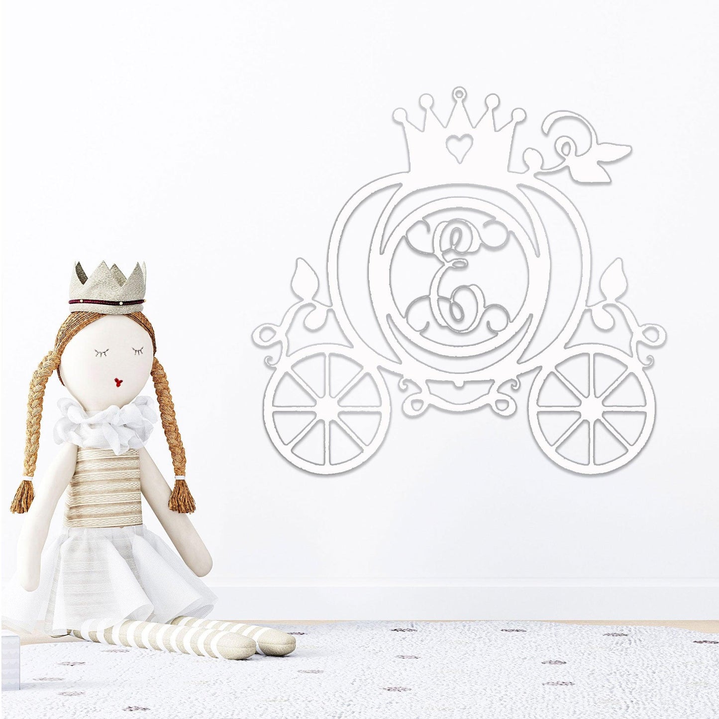 Cinderella Princess Carriage Custom Initial Metal Art Wall Sign Decor - Mallard Moon Gift Shop