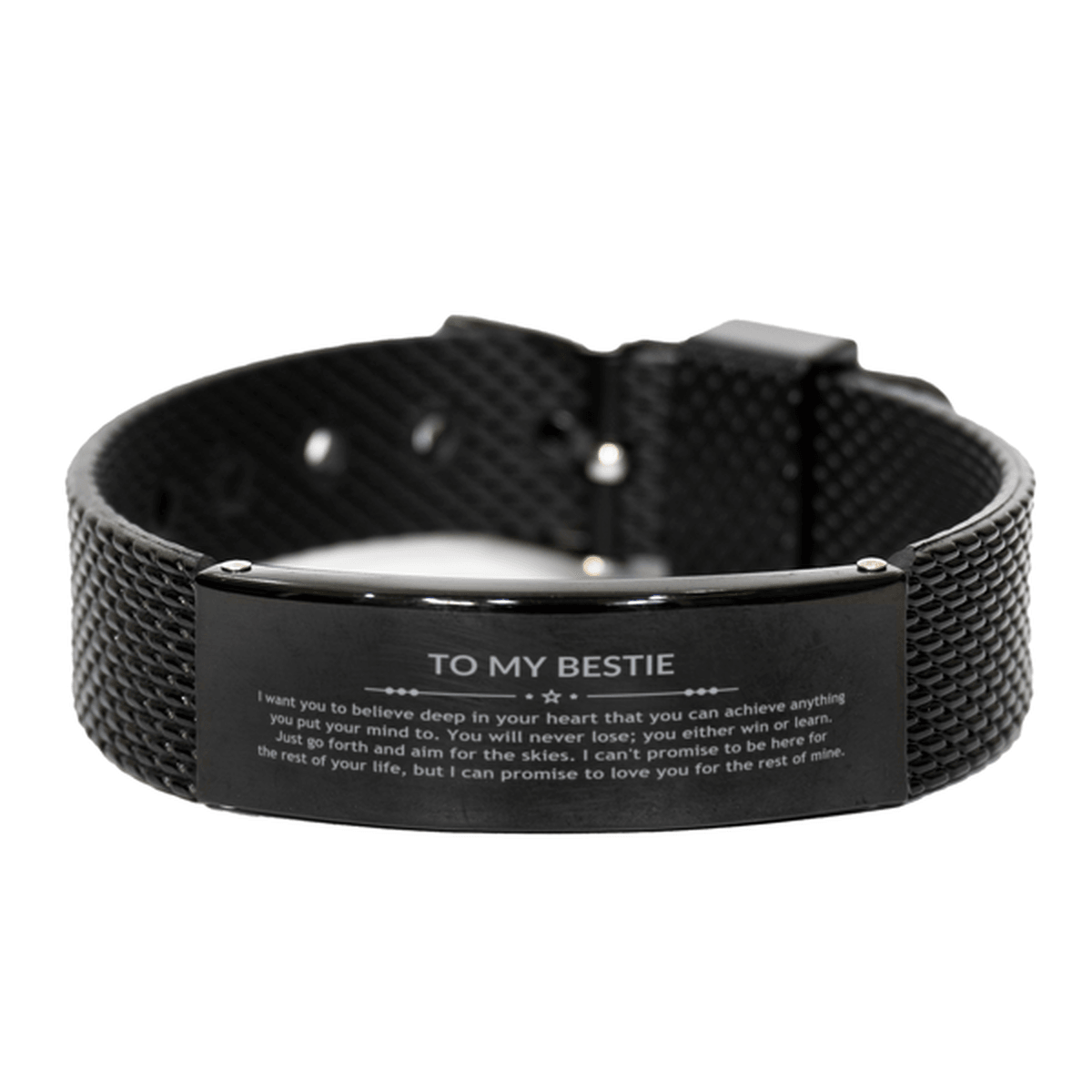 Motivational Bestie Black Shark Mesh Bracelet, Bestie I can promise to love you for the rest of mine, Bracelet For Bestie, Bestie Birthday Jewelry Gift for Women Men - Mallard Moon Gift Shop