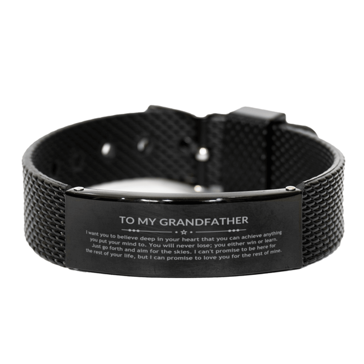 Motivational Grandfather Black Shark Mesh Bracelet, Grandfather I can promise to love you for the rest of mine, Bracelet For Grandfather, Grandfather Birthday Jewelry Gift for Women Men - Mallard Moon Gift Shop