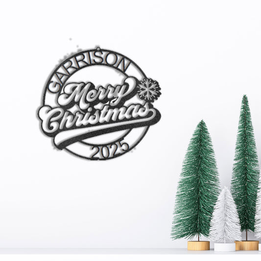 Personalized Merry Christmas Metal Wall Art – Custom Family Name Holiday Sign – Handmade Steel Décor (5 Sizes, 5 Colors) - Mallard Moon