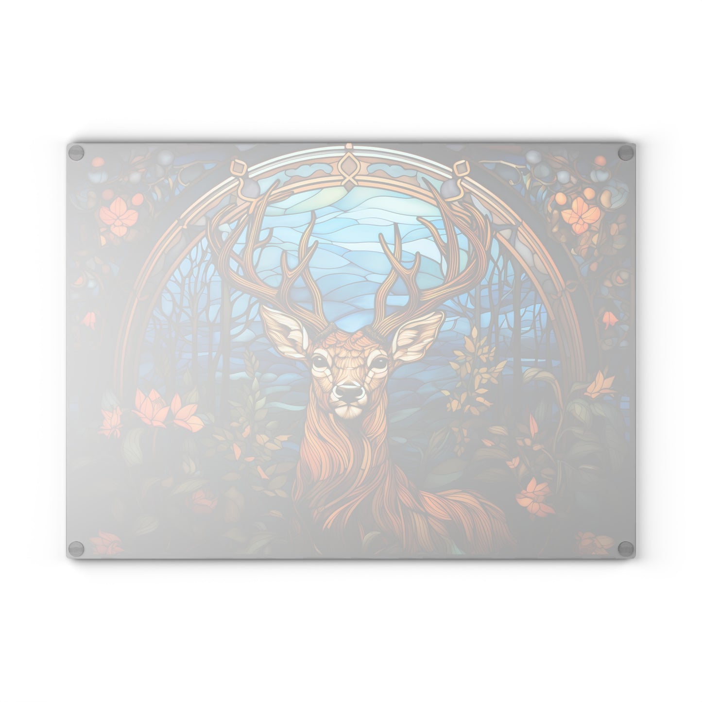 Glass Cutting Board - Stained Glass Stag Design