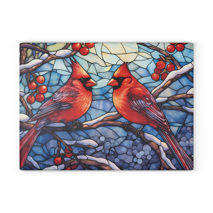 Cardinal Stained-Glass Glass Cutting Board — Decorative Holiday Kitchen Trivet