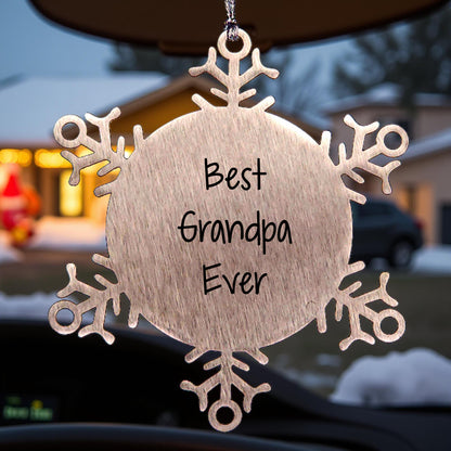 Best Grandpa Ever Snowflake Ornament Gifts from Family, Snowflake Ornament for Grandpa, Shatterproof Premium Stainless Steel, 3.14 inches in Diameter, Christmas Unique Gifts