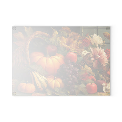 Autumn Harvest Glass Cutting Board — Cornucopia Pumpkins & Fall Fruit Kitchen Decor