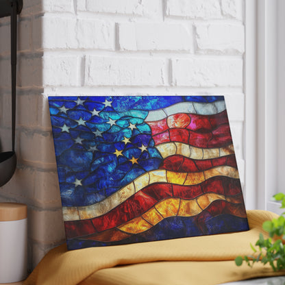 American Flag Glass Cutting Board — Stained-Glass Patriotic Kitchen Decor
