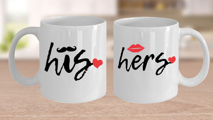 His and Hers Coffee Mug Set – Romantic Ceramic Mug Pair (11oz/15oz) for Couples, Anniversary, or Valentine’s Day - Mallard Moon Gift Shop