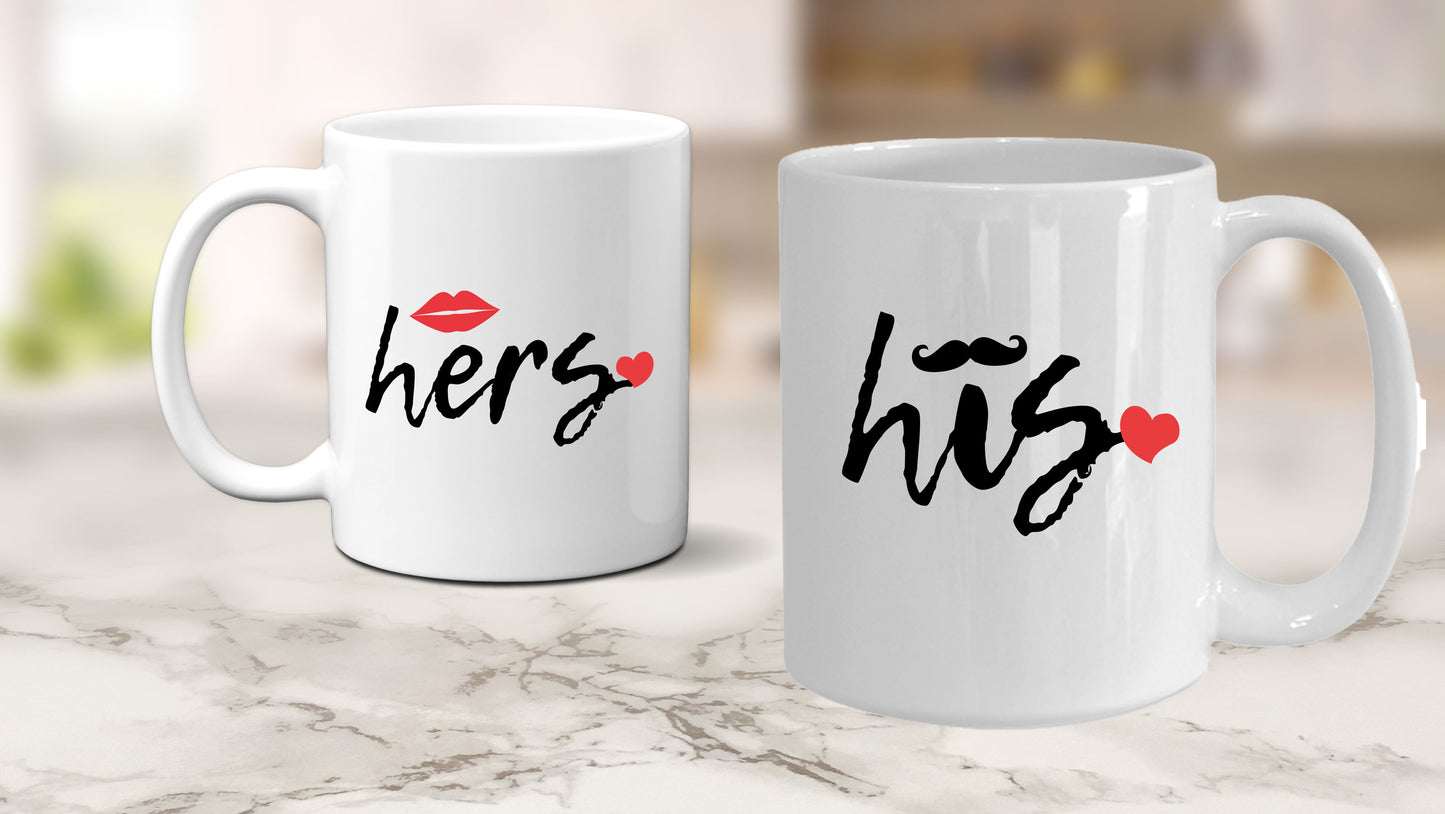 His and Hers Coffee Mug Set – Romantic Ceramic Mug Pair (11oz/15oz) for Couples, Anniversary, or Valentine’s Day - Mallard Moon Gift Shop
