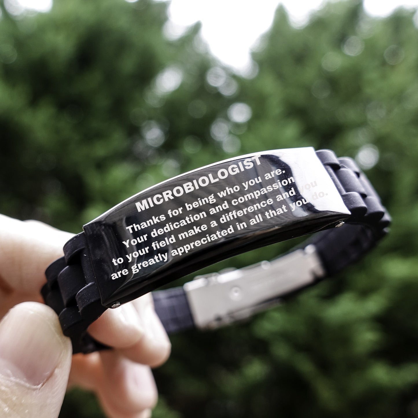 Microbiologist Black Glidelock Clasp Engraved Bracelet - Thanks for being who you are - Birthday Christmas Jewelry Gifts Coworkers Colleague Boss - Mallard Moon Gift Shop