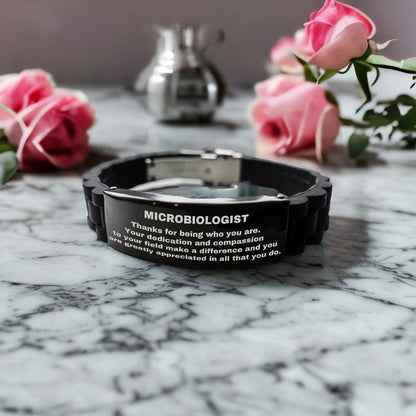 Microbiologist Black Glidelock Clasp Engraved Bracelet - Thanks for being who you are - Birthday Christmas Jewelry Gifts Coworkers Colleague Boss - Mallard Moon Gift Shop