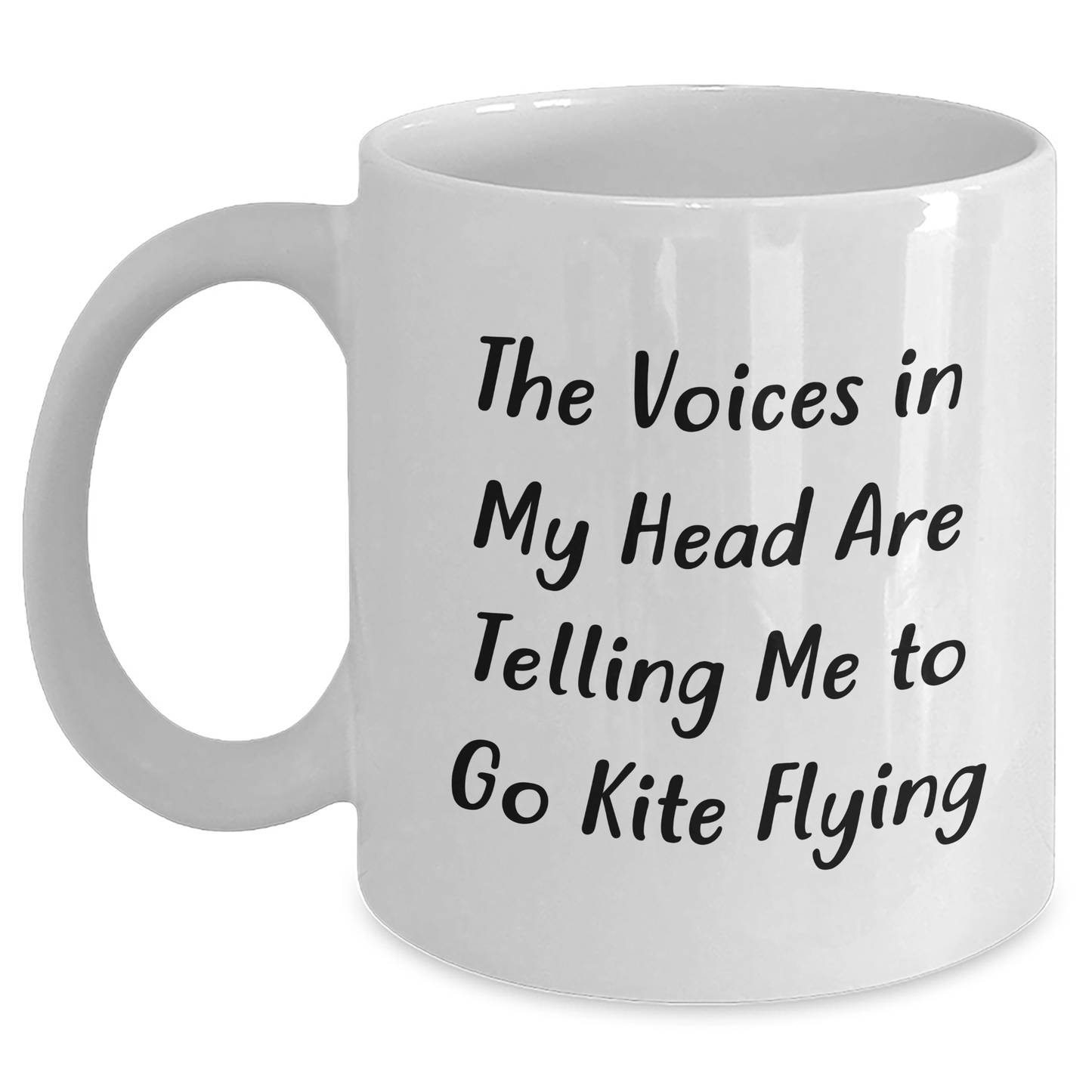 Funny Kite Flying Gifts from Mom to Dad - White Coffee Mug for Men - 'The Voices In My Head Are Telling Me To Go Kite Flying' - Unique Father's Day Unique Gift - Main