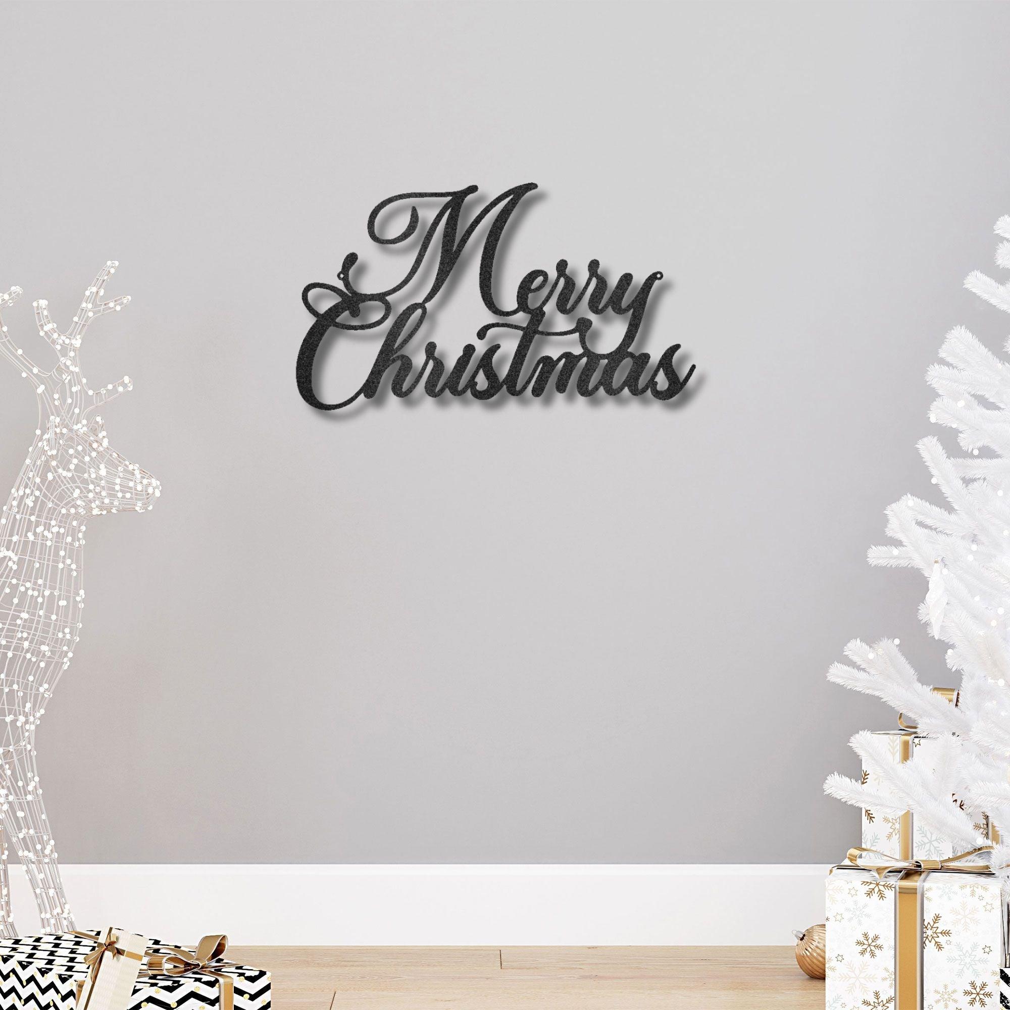 Merry Christmas Script Lettering Metal Wall Sign - Mallard Moon Gift Shop