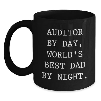 Auditor Gifts by Day, Funny World's Best Dad Black Coffee Mugs for Graduation, Gifts from Family, Gifts for Auditor - Main