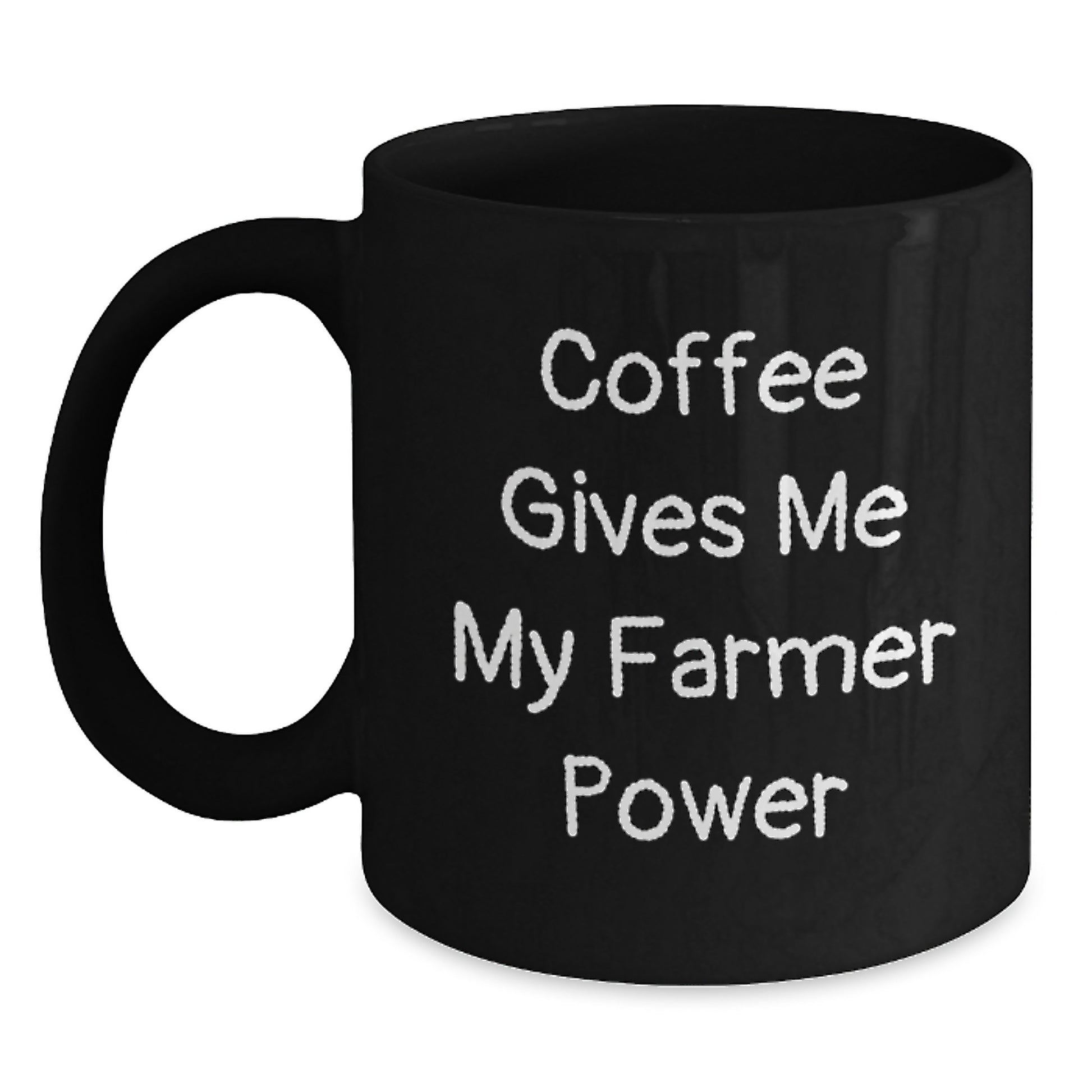 Funny Farmer Birthday Unique Gifts from Friends and Family for Men and Women, 'Coffee Gives Me My Farmer Power' Black Coffee Mug - 11oz or 15oz Ceramic - Main