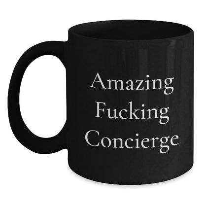 Funny Concierge Gifts from Friends for Concierge Enthusiasts, Amazing 'F--king Concierge' Black Coffee Mug, Unique Christmas Unique Gifts - Main