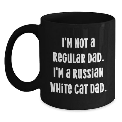 Russian White Cat Dad Gifts from Men for Christmas Unique Mug, Funny Quote Coffee Cup, Russian White Cat Black Coffee Mug for Women, Friends, Coworkers, Family - Main