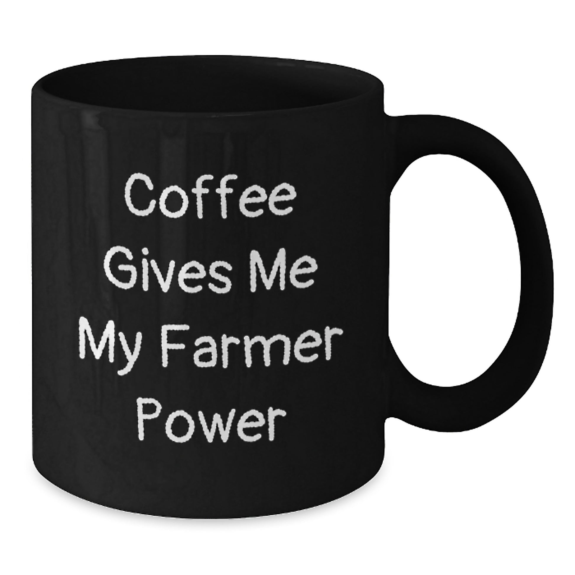 Funny Farmer Birthday Unique Gifts from Friends and Family for Men and Women, 'Coffee Gives Me My Farmer Power' Black Coffee Mug - 11oz or 15oz Ceramic - Additional