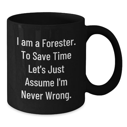 Funny Forester Gifts from Men to Friends - 'I'm Never Wrong' Black Coffee Mug, Christmas Unique Presents for Foresters, 11oz or 15oz Ceramic Mugs - Additional