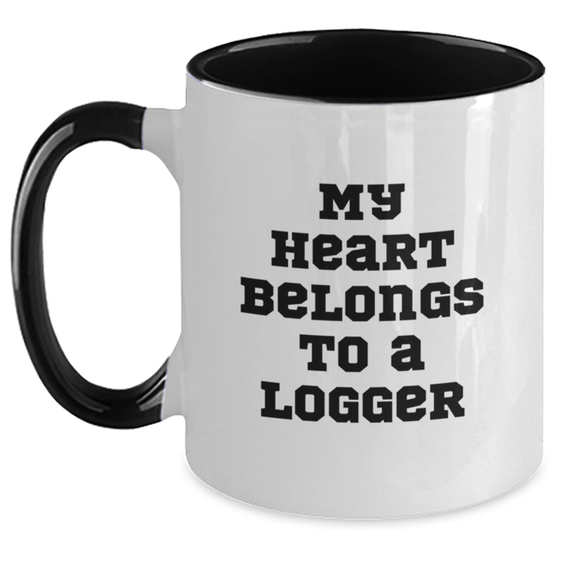 Funny Logger Gifts - My Heart Belongs To A Logger Two Tone Coffee Mug, Logger Enthusiast Graduation Gifts from Friends, Unique Gifts for Logger Men - Main