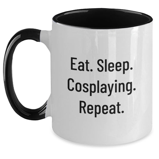 Funny Cosplaying Gifts from Friends for Men Two Tone Coffee Mug Eat. Sleep. Cosplaying. Repeat. Graduation Unique Presents - Main