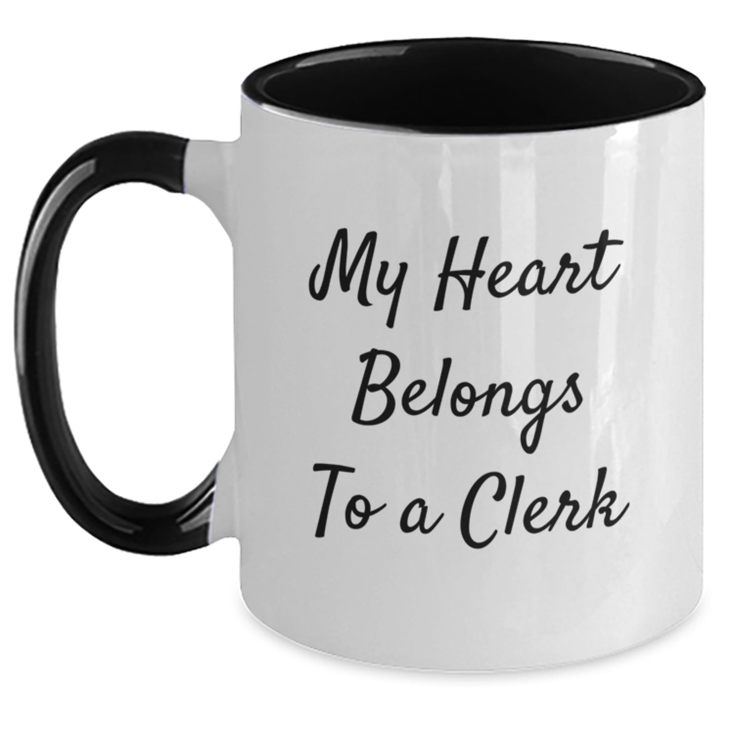 Funny Clerk Gifts, My Heart Belongs To A Clerk Two Tone Coffee Mugs, Graduation Unique Gifts for Men, Women, Coworkers, Family from Friends - Main