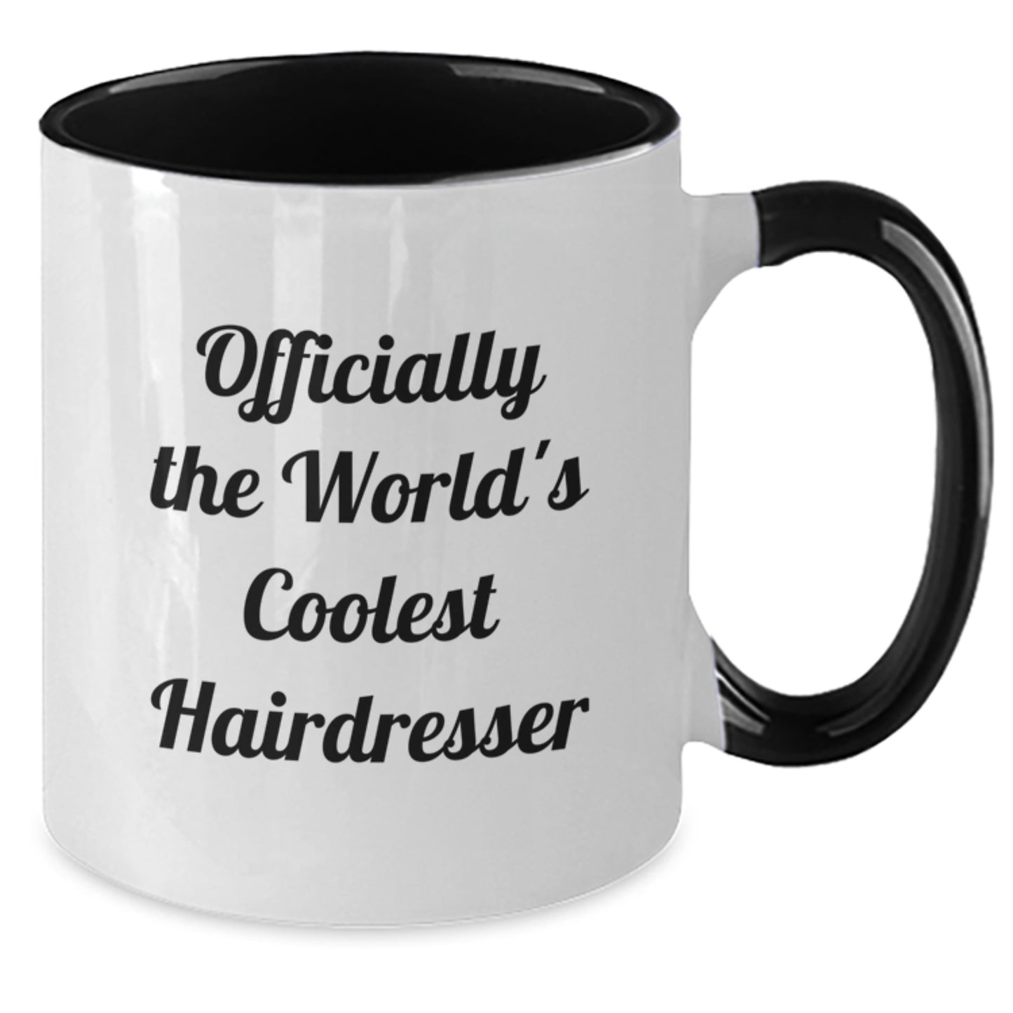 Funny Hairdresser Gifts from Friends - Two Tone Coffee Mug for Graduation - 'Officially The World's Coolest Hairdresser' Quote - Additional