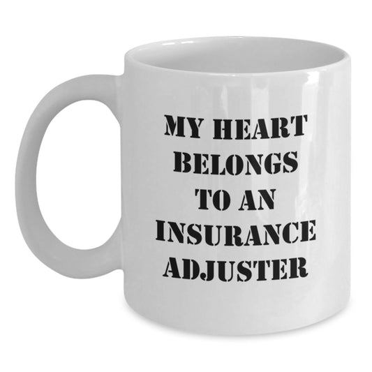 Funny Insurance Adjuster Gifts from Family - White Coffee Mug - My Heart Belongs To An Insurance Adjuster Christmas Unique - Main