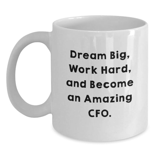 Funny Quote CFO Gifts from Friends for CFO, White Coffee Mug, Dream Big, Work Hard, And Become An Amazing Cfo., Christmas Unique Gifts, 11oz or 15oz Capacity. - Main