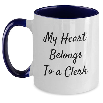 Funny Clerk Gifts, My Heart Belongs To A Clerk Two Tone Coffee Mugs, Graduation Unique Gifts for Men, Women, Coworkers, Family from Friends - Main
