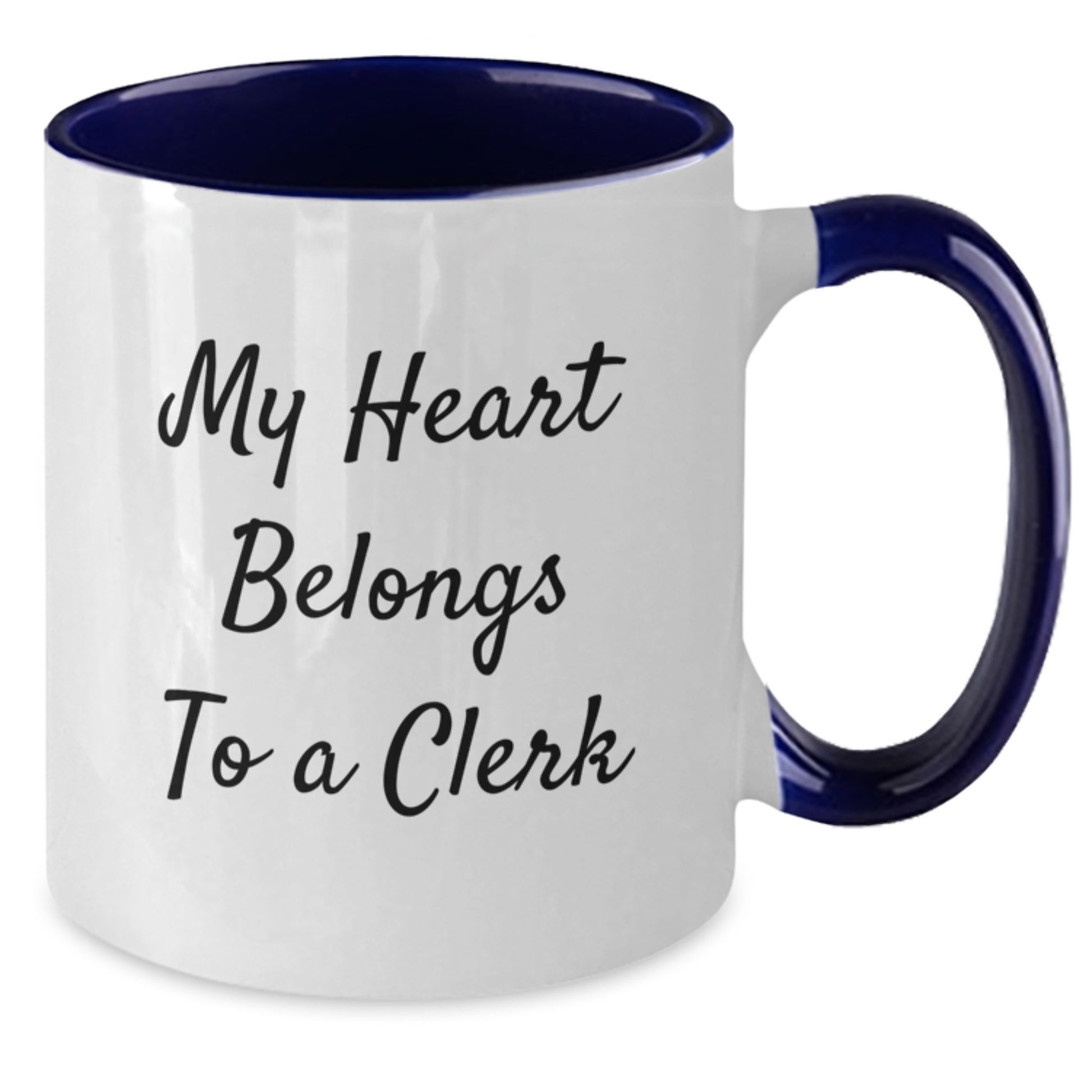 Funny Clerk Gifts, My Heart Belongs To A Clerk Two Tone Coffee Mugs, Graduation Unique Gifts for Men, Women, Coworkers, Family from Friends - Additional
