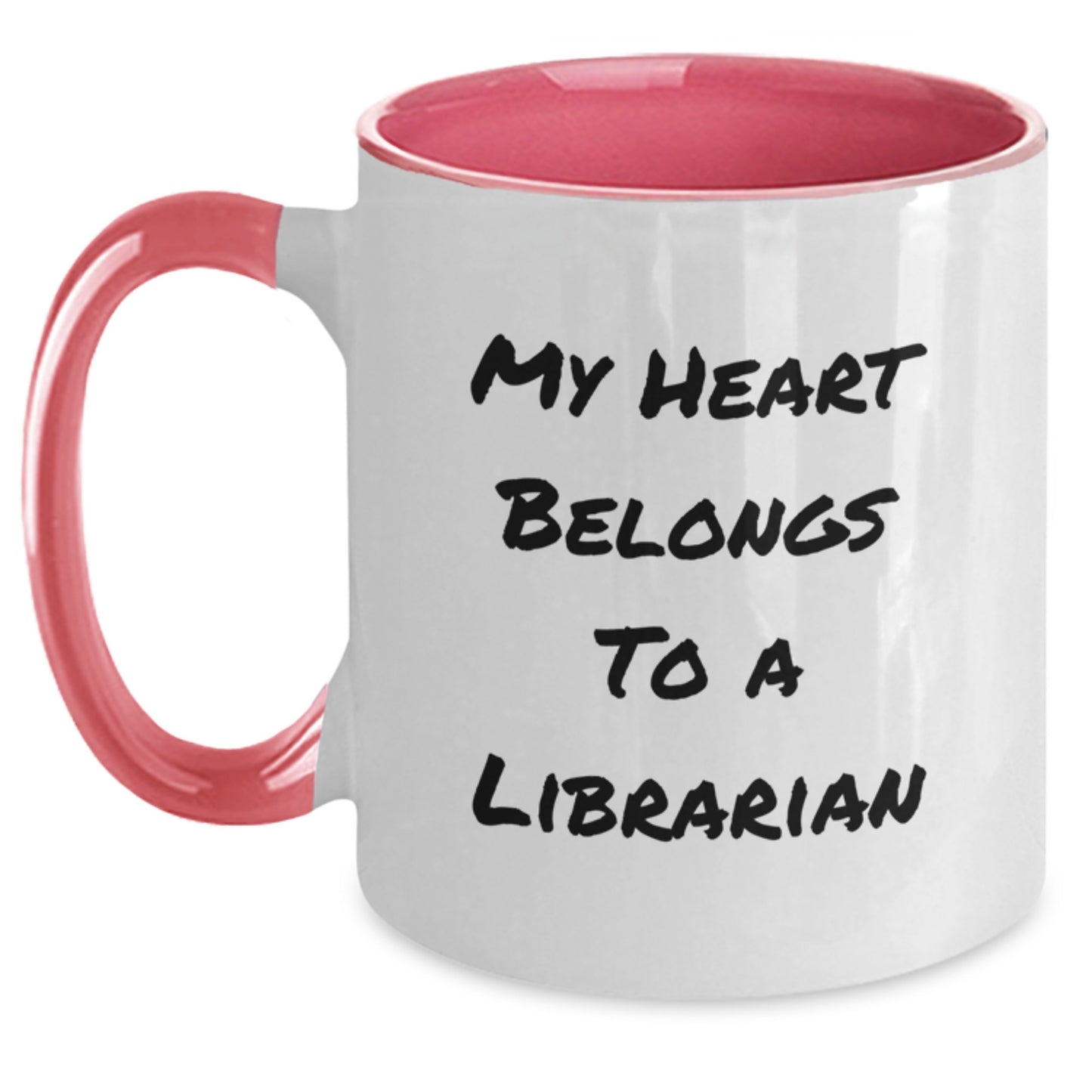 Funny Librarian Gifts for Her, My Heart Belongs To A Librarian Two Tone Coffee Mug, Christmas Unique Presents from Friends, Family, Coworkers - Main