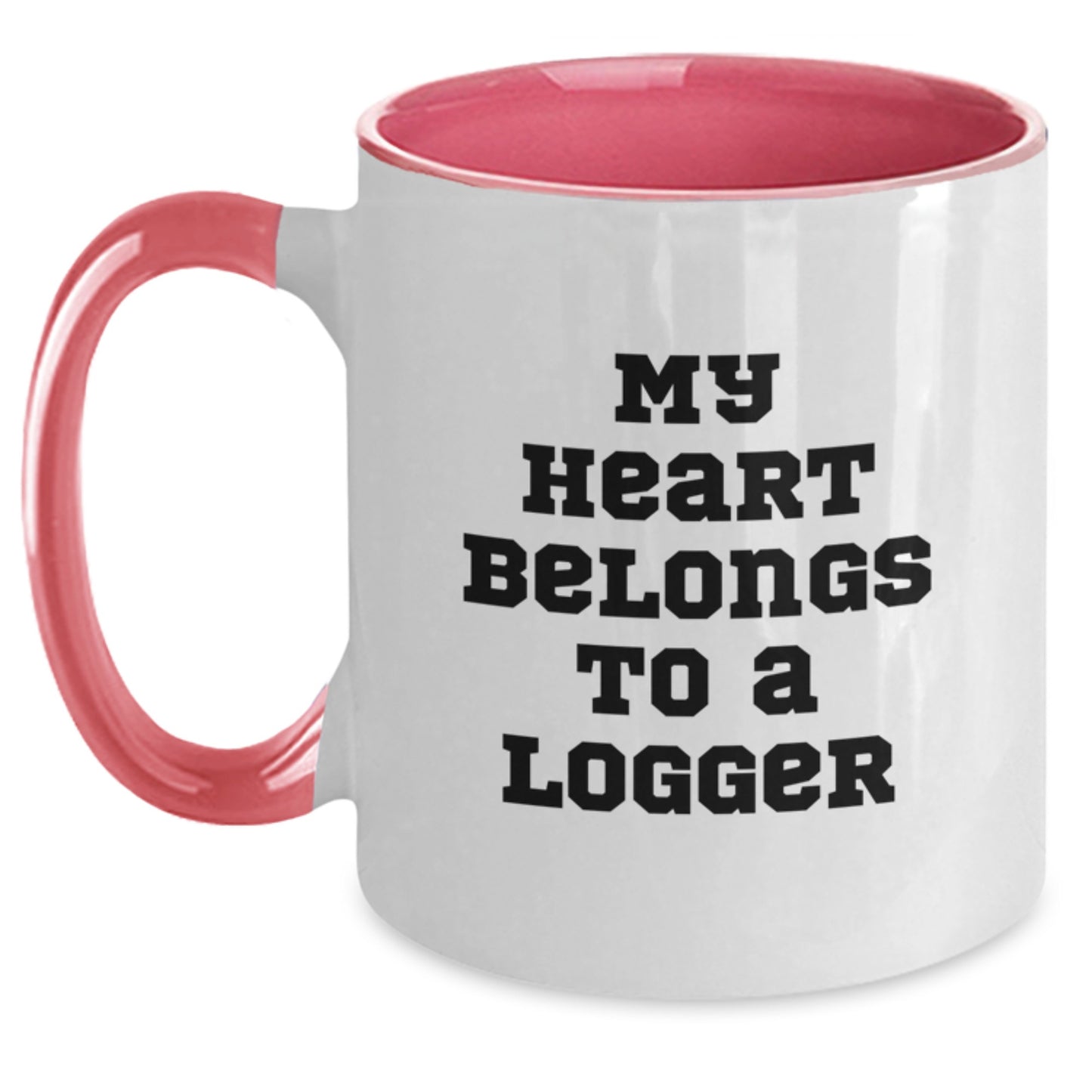 Funny Logger Gifts - My Heart Belongs To A Logger Two Tone Coffee Mug, Logger Enthusiast Graduation Gifts from Friends, Unique Gifts for Logger Men - Main