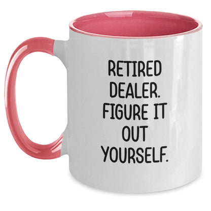 Funny Dealer Gifts from Men, Two Tone Coffee Mug with 'Retired Dealer. Figure It Out Yourself.' Quote for Christmas Unique Gifts - Main