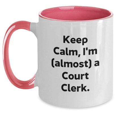 Funny Court Clerk Gifts from Friends and Family, Keep Calm, I'm (almost) A Court Clerk. Two Tone Coffee Mug for Court Clerk - Main