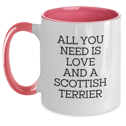 Funny Scottish Terrier Dog Gifts for Men from Friends - Two Tone Coffee Mug with All You Need Is Love And A Scottish Terrier - Christmas Unique Presents - Main