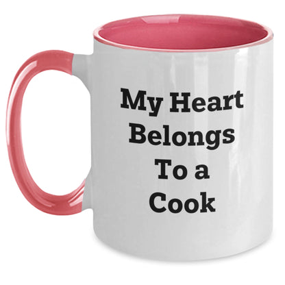 Funny Cook Gifts from Friends for Graduation - 'My Heart Belongs To A Cook' Two Tone Coffee Mug - Main