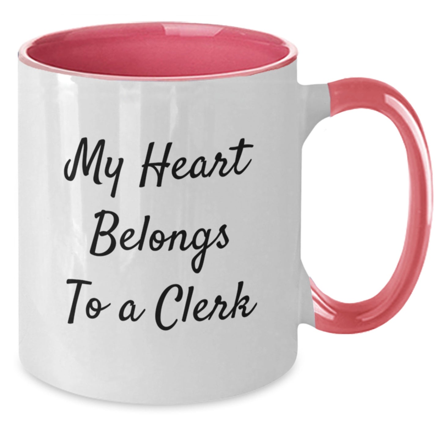 Funny Clerk Gifts, My Heart Belongs To A Clerk Two Tone Coffee Mugs, Graduation Unique Gifts for Men, Women, Coworkers, Family from Friends - Additional