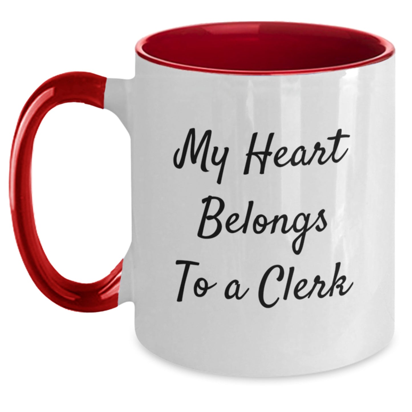 Funny Clerk Gifts, My Heart Belongs To A Clerk Two Tone Coffee Mugs, Graduation Unique Gifts for Men, Women, Coworkers, Family from Friends - Main