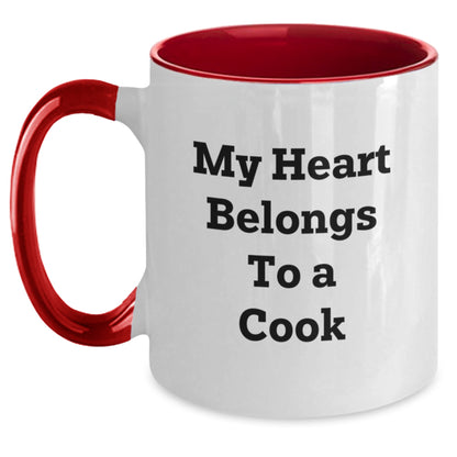 Funny Cook Gifts from Friends for Graduation - 'My Heart Belongs To A Cook' Two Tone Coffee Mug - Main