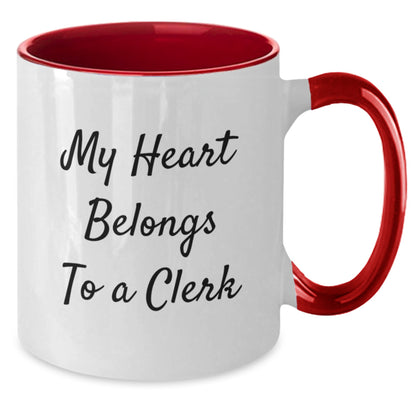 Funny Clerk Gifts, My Heart Belongs To A Clerk Two Tone Coffee Mugs, Graduation Unique Gifts for Men, Women, Coworkers, Family from Friends - Additional