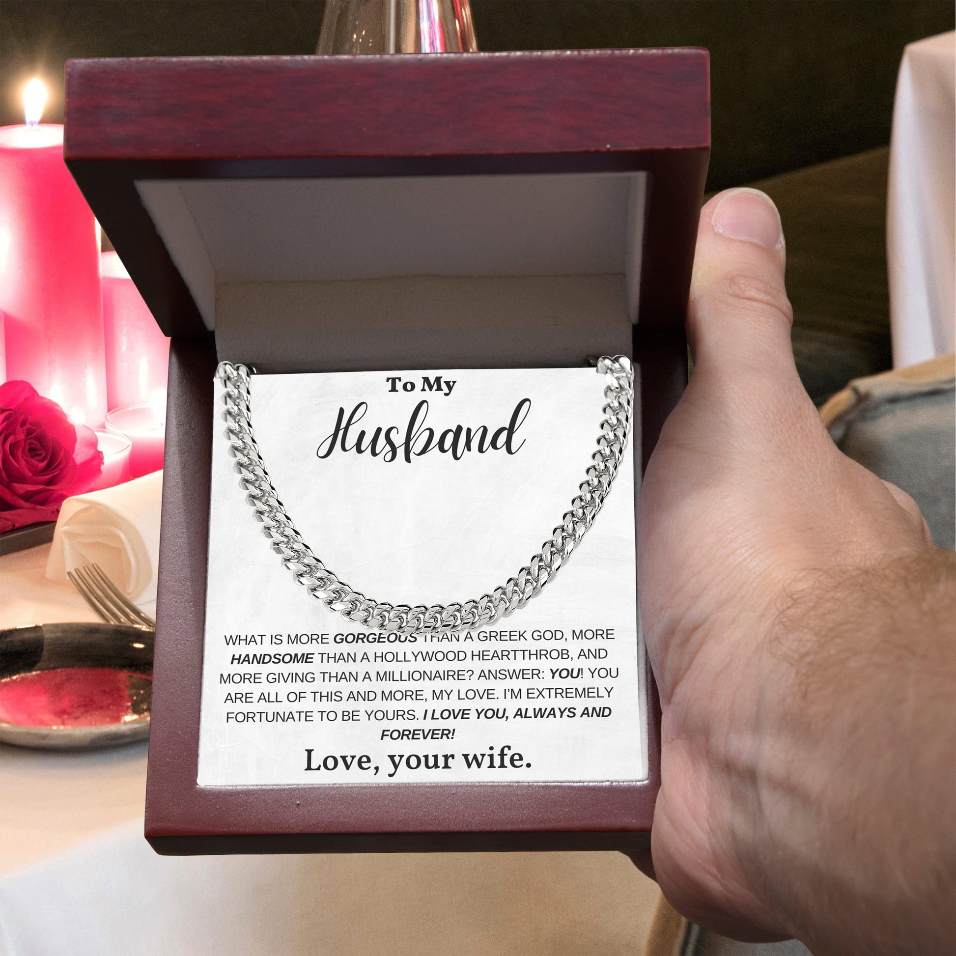 To My Husband, My Greek God, My Heartthrob, My Love - Cuban Link Chain Necklace - Mallard Moon Gift Shop